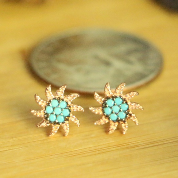 Grand Bazaar Jewelers Jewelry - 925 Sterling Silver sun Earrings with Turquoise